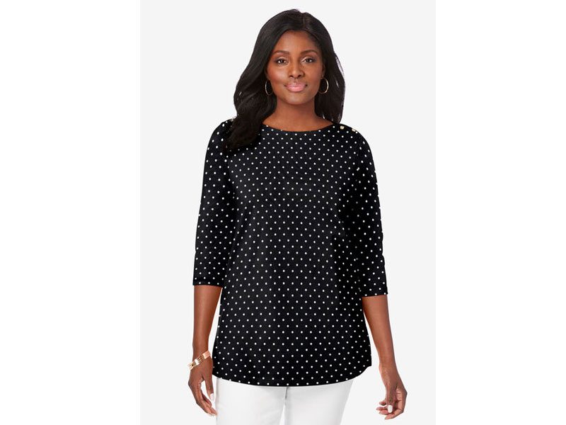 Black Ivory Dot Plus Size Women Boat Neck T-Shirt PSW-5695