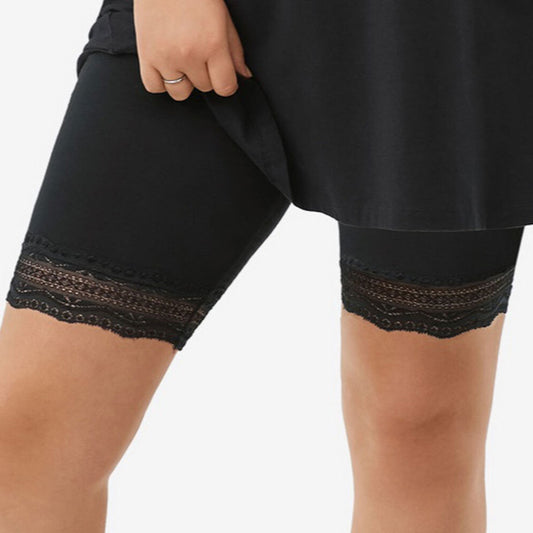 Black Lace Hem Bike Shorts PSW-7862