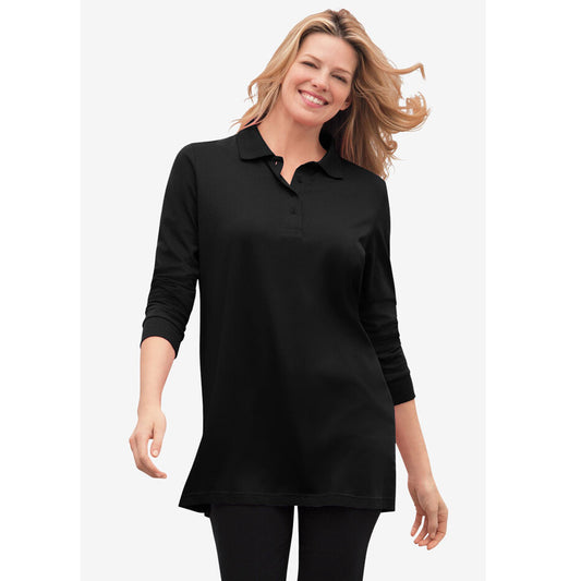 Black Long-Sleeve Polo Shirt PSW-8166