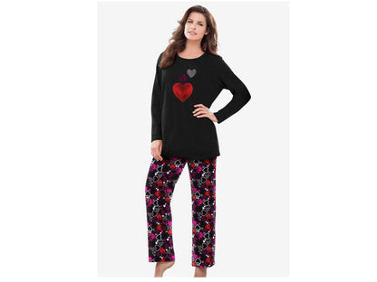 Black Multi Heart Long Sleeve Knit Pajama Set PSW-5970