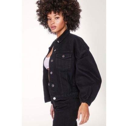 Black Organic Denim Volume Sleeve Denim Jacket PSM-7719