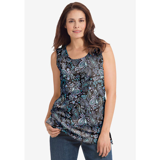 Black Paisley Printed Scoopneck Tank PSW-8514