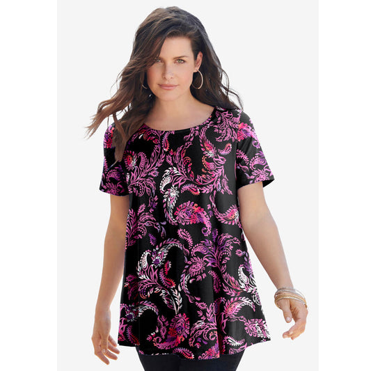 Black Paisley Vines Swing Ultimate Tee with Keyhole Back PSW-8021