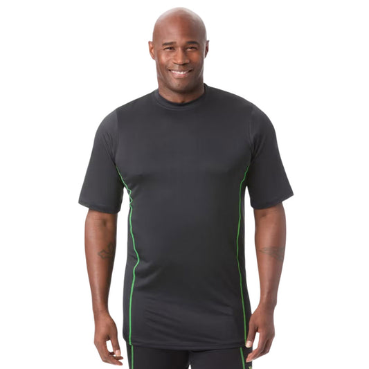 Black moisture-wicking crewneck T-shirt for big size men – relaxed fit, tagless, polyester fabric