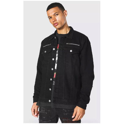 Black Plus Regular Fit Biker Zip Denim Jacket PSM-7724