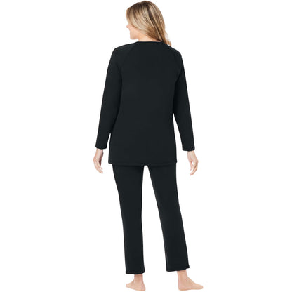 Plus size 2-piece pure cotton pajama set with a raglan sleeve top and elastic-waist pants, ideal for lounging or sleeping.