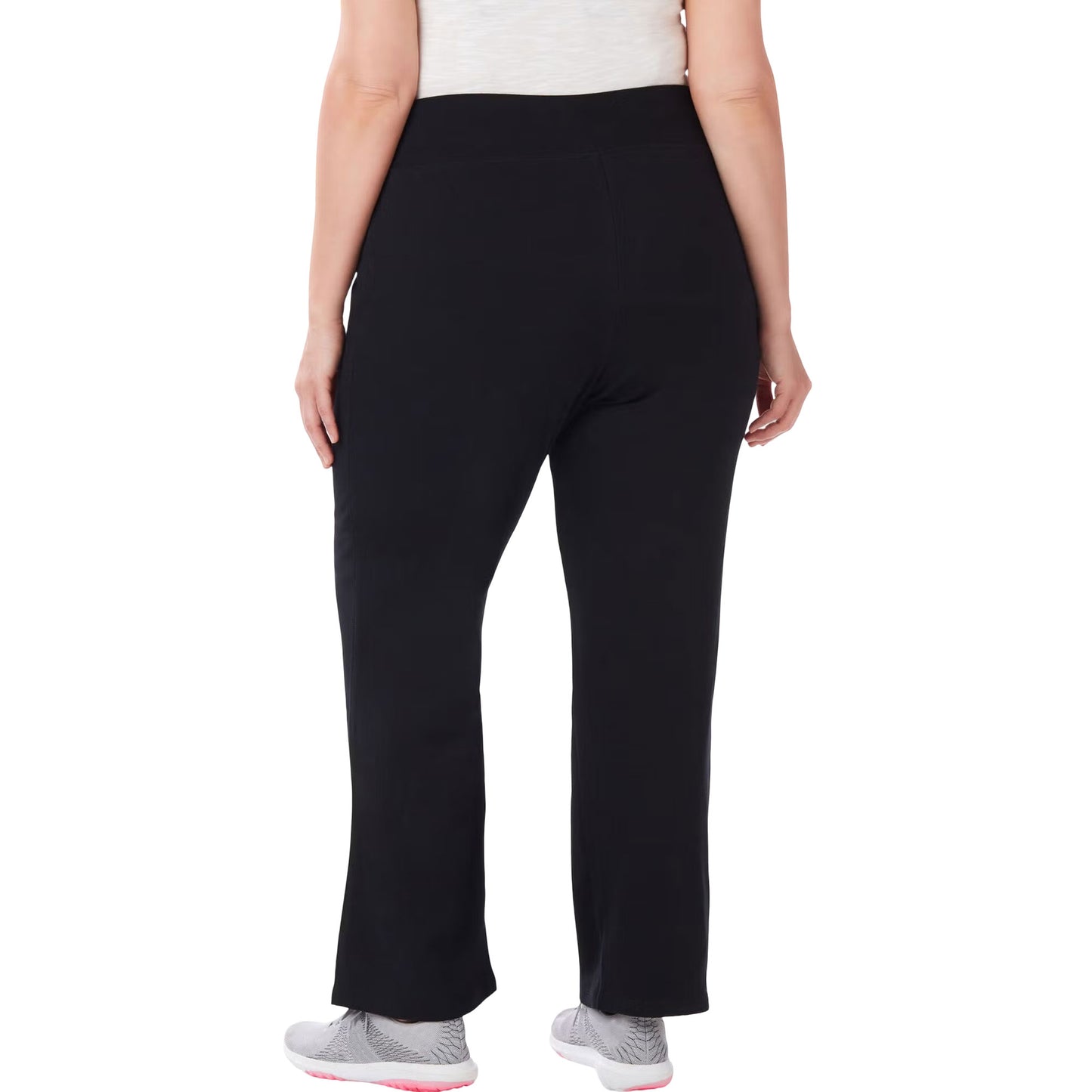 Black plus size women’s yoga pants with elastic waistband and stretch cotton fabric
