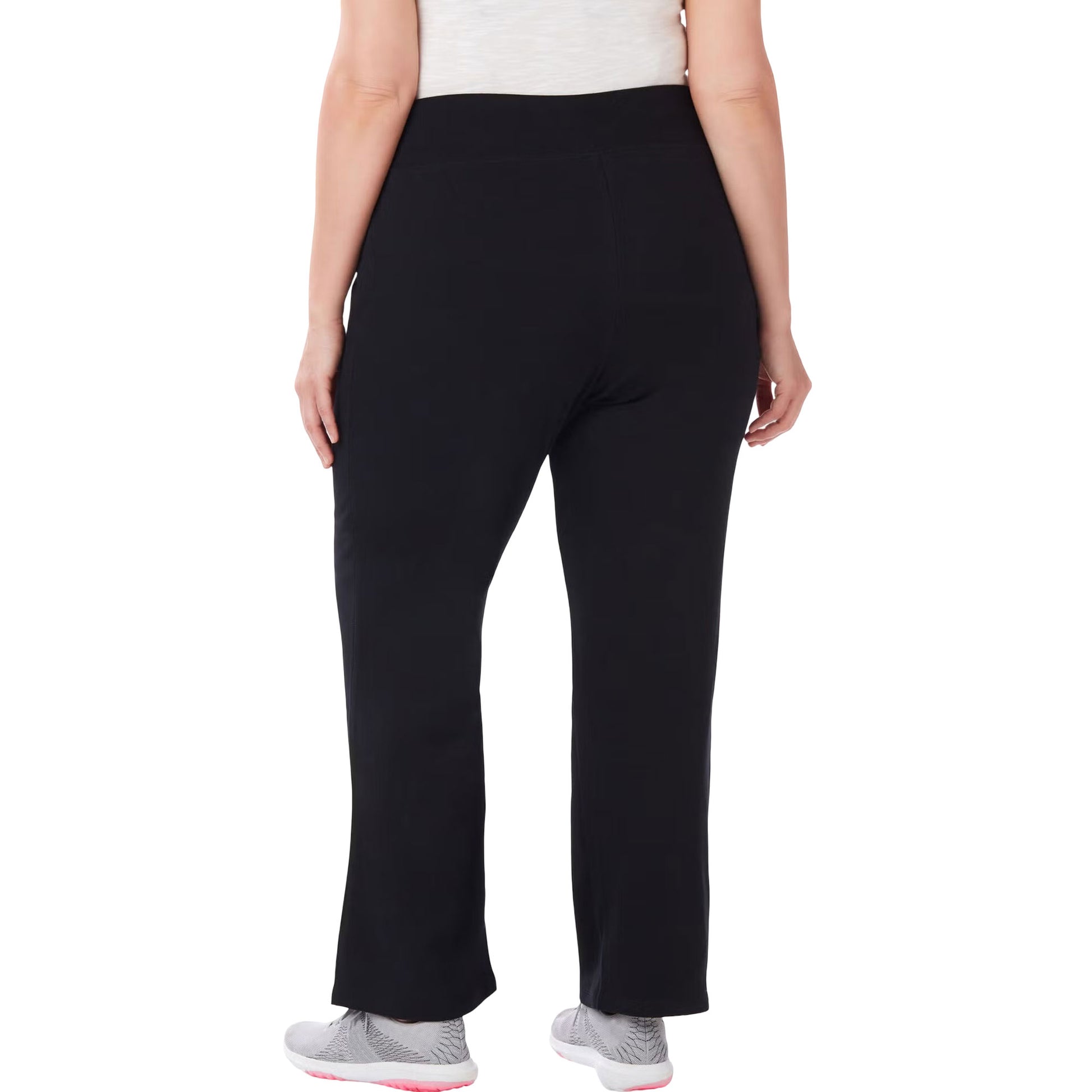 Black plus size women’s yoga pants with elastic waistband and stretch cotton fabric