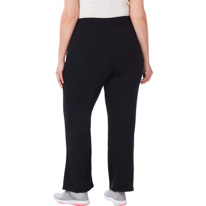 Black plus size women’s yoga pants with elastic waistband and stretch cotton fabric