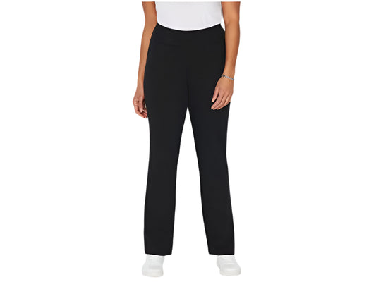 Black plus size women’s yoga pants with elastic waistband and stretch cotton fabric