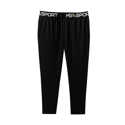Black big size base layer pants with contrast stitching and elastic waistband