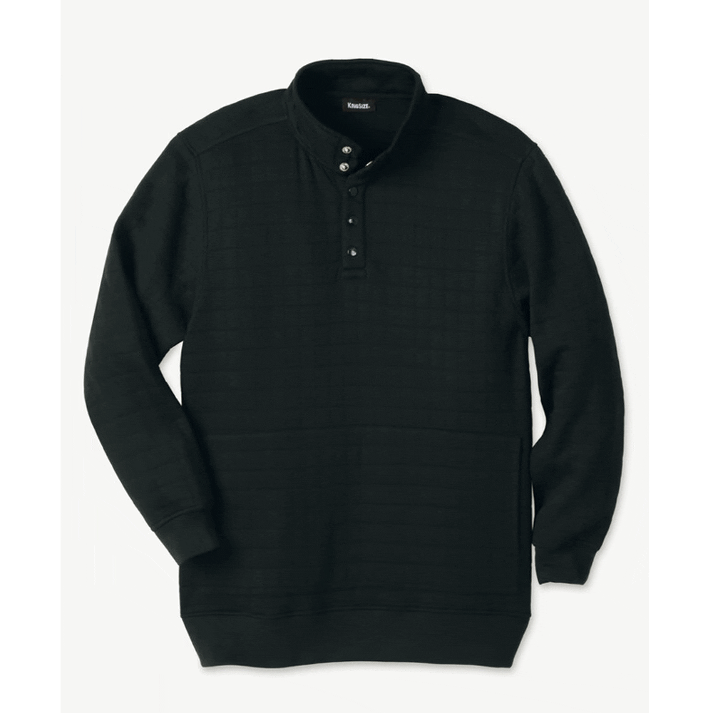 Black Quilted Henley Snapped Pullover Sweatshirt PSM-7688