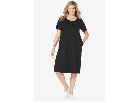 Black Short-Sleeve Crewneck Tee Dress PSW-6239