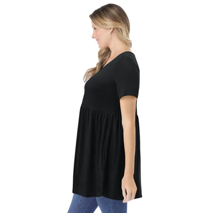 Black Short-Sleeve Empire Waist Tunic PSW-9797