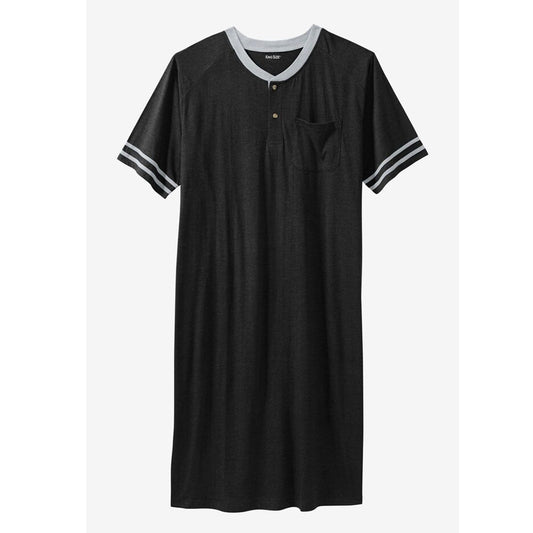 Black Short Sleeve Henley Nightshirt PSM-7701