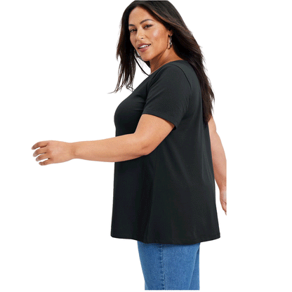 Black Short-Sleeve Scoop Neck Swing Tunic  PSW-9283
