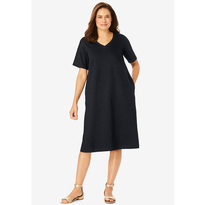 Black Short Sleeve V-Neck Tee Dress PSW-8503