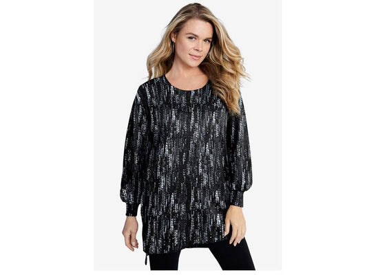 Black Speckle Blouson Sleeve High-Low Sweatshirt PSW-5905