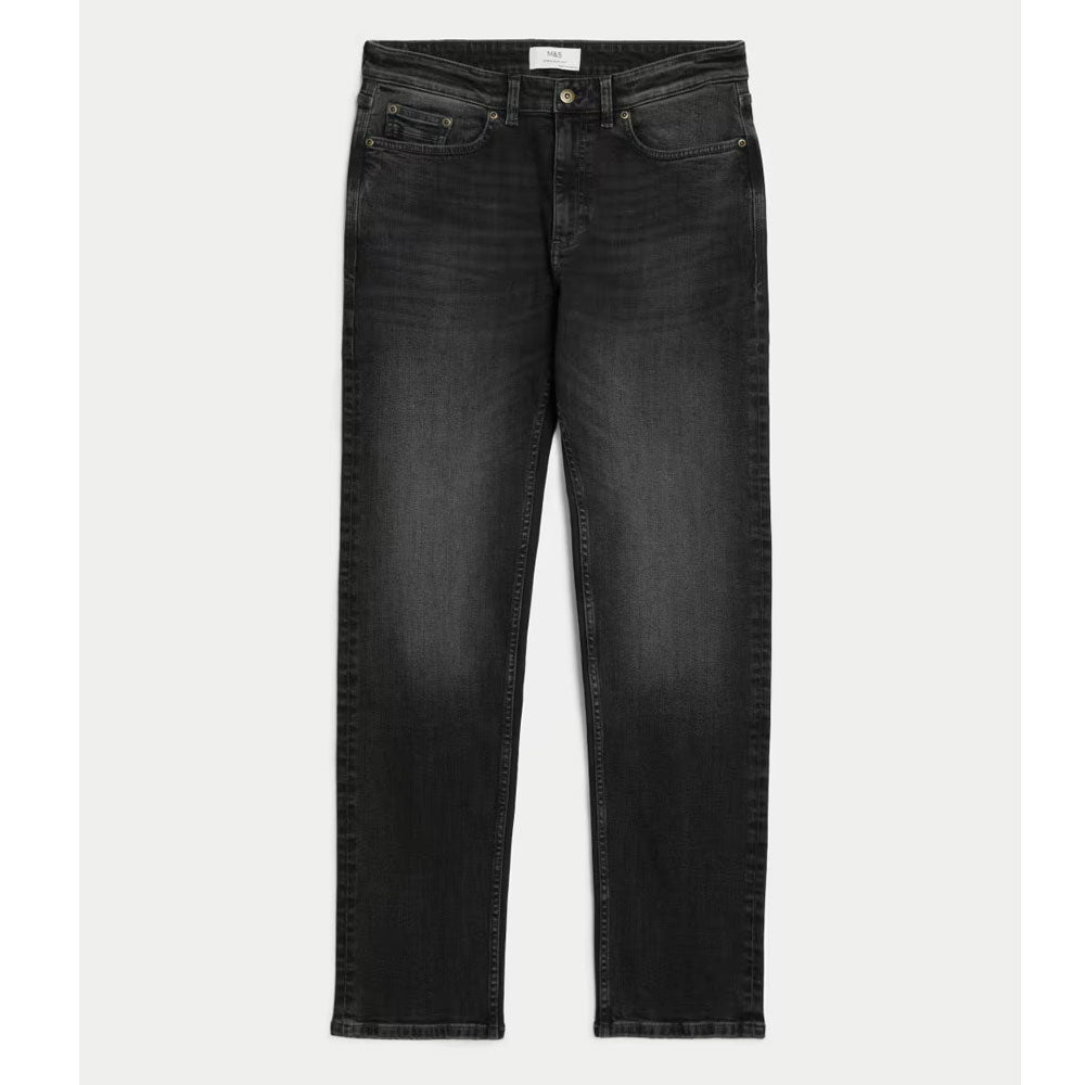 Black Straight Fit Vintage Wash Stretch Jeans PSM-8944