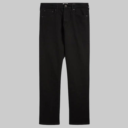 Men’s Black Straight Leg Stretch Jeans — regular waist, full length, garment-washed finish, front studio view