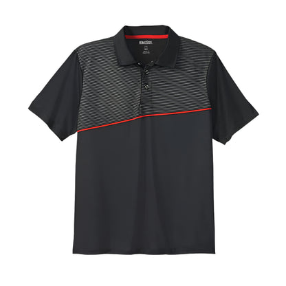 Black Stripe Moisture-Wicking Polo Shirt featuring a bold black base with striped accents, designed for comfort and active wear with moisture-wicking technology.