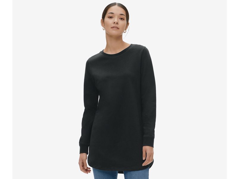 Black Sweatshirt Tunic with Shirttail Hem PSW-6052