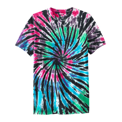 Black Tie Dye Big & Tall Crewneck T-Shirt – Front View with Monochrome Texture