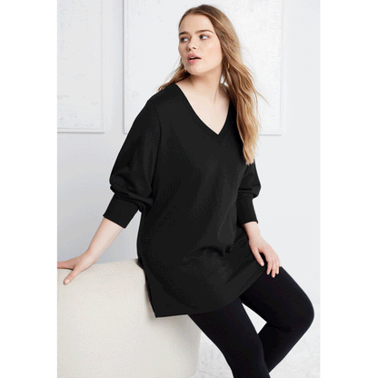 Black V-Neck French Terry Sweatshirt PSW-7671