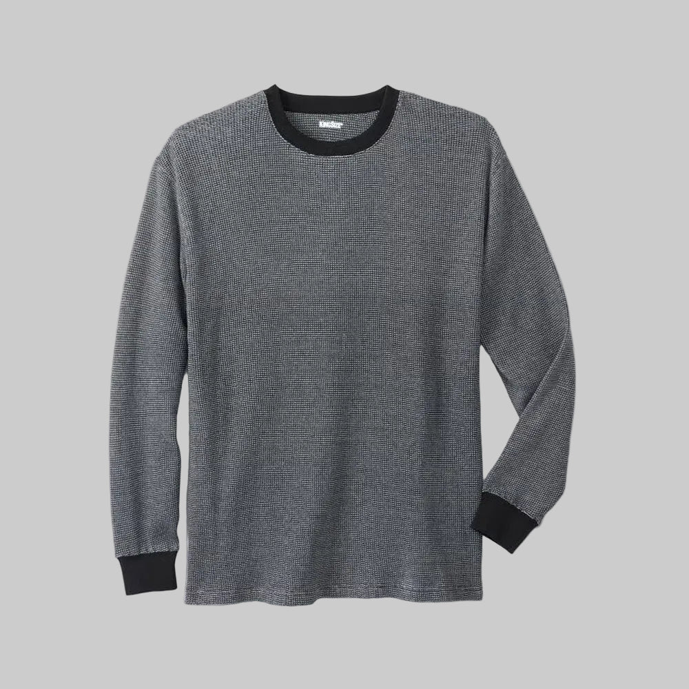 Black marl big and tall waffle-knit thermal crewneck shirt for men