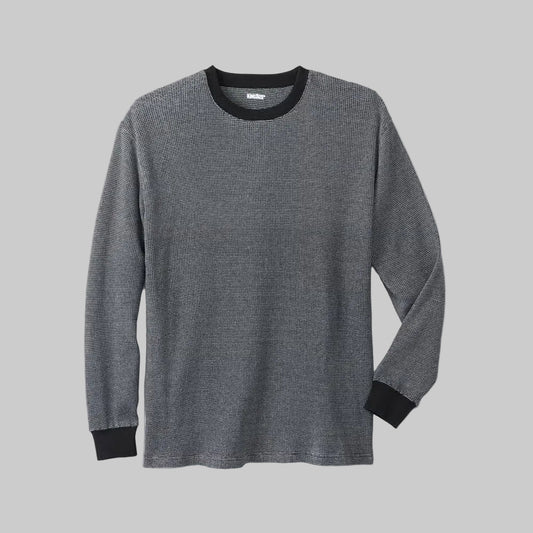Black marl big and tall waffle-knit thermal crewneck shirt for men