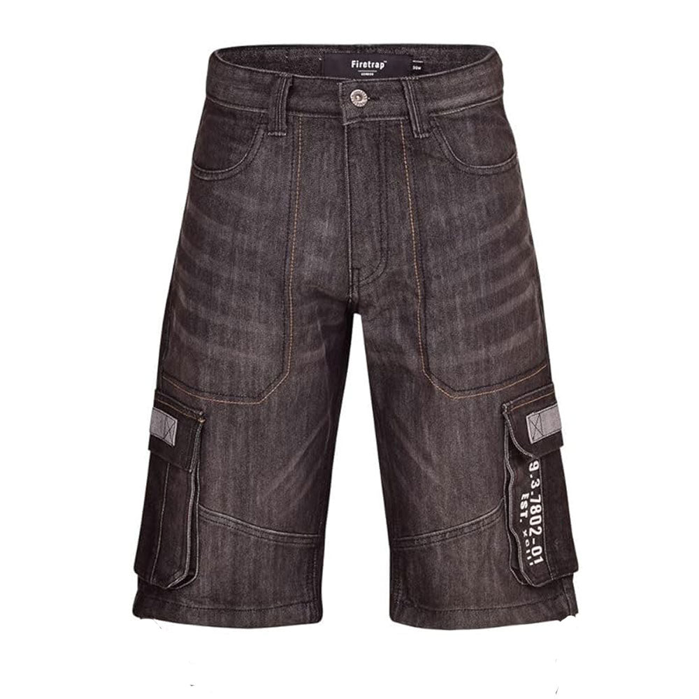 Black Wash Denim Knee Length Cargo Shorts PSM-8875