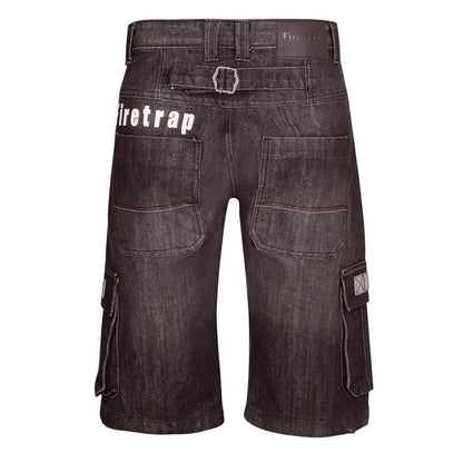 Black Wash Denim Knee Length Cargo Shorts PSM-8875