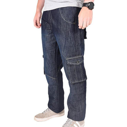 Black Wash Denim Straight Leg Cargo Jeans PSM-8881