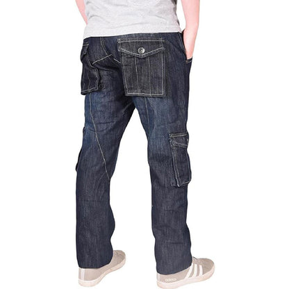 Black Wash Denim Straight Leg Cargo Jeans PSM-8881