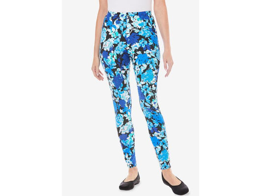 Black Watercolor Flowers Stretch Cotton Printed Legging PSW-7290