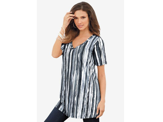 Black Watercolor Stripe Studded Tie-Dye Tunic PSW-5691