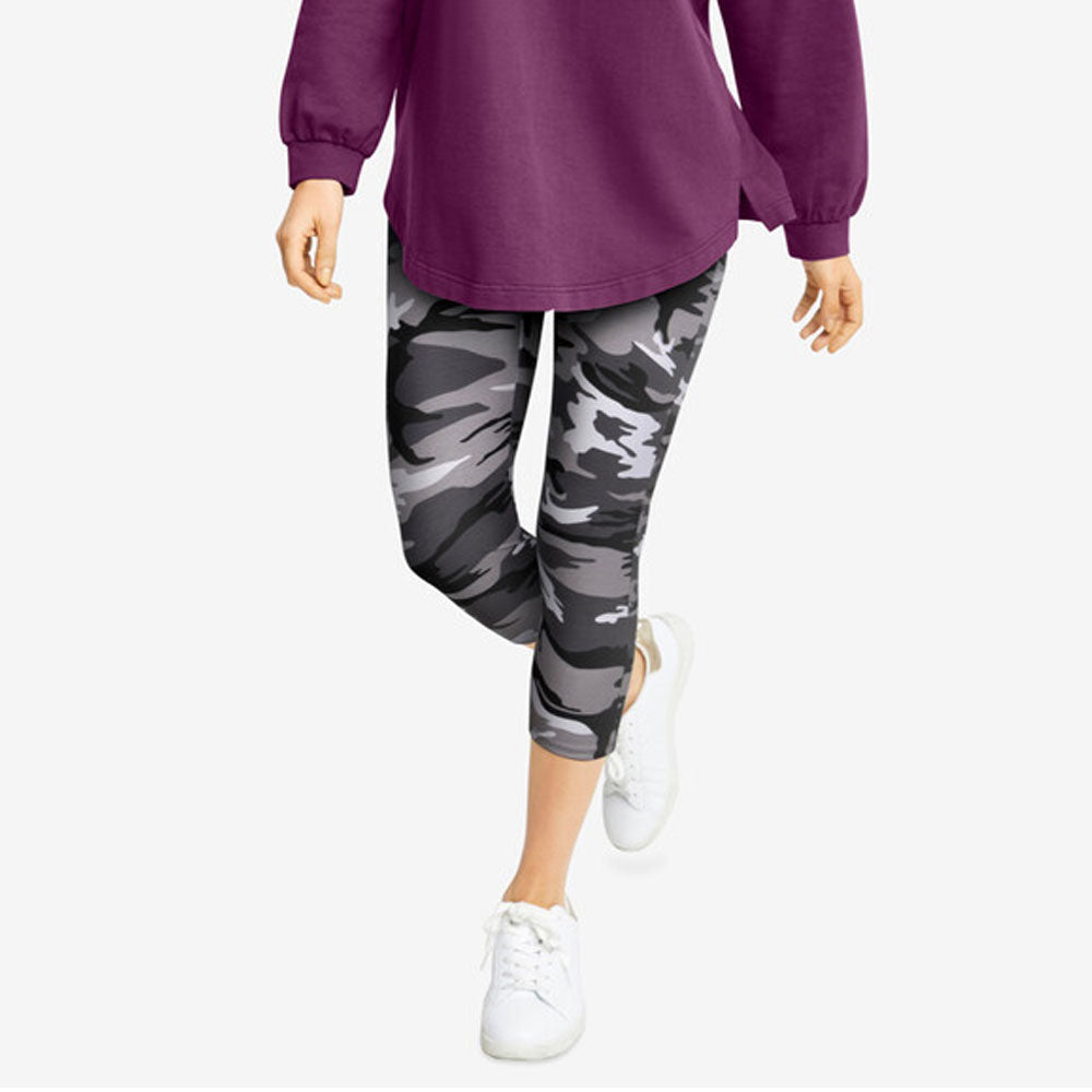 Black White Camouflage Knit Capri Leggings PSW-8248