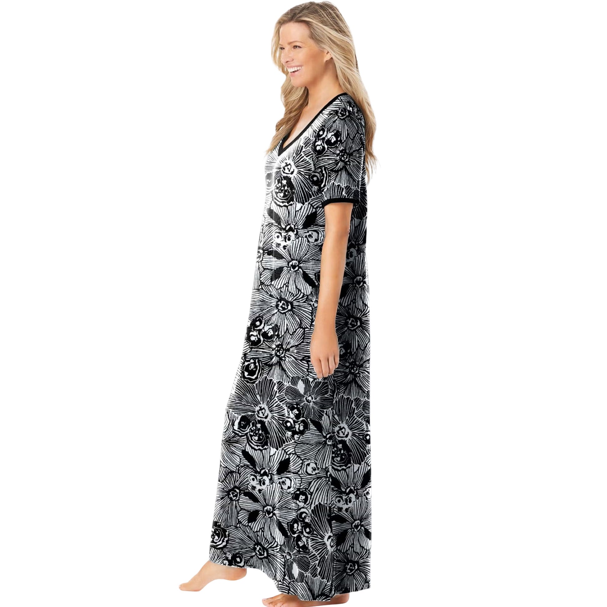Black White Flower Long T-Shirt Lounger