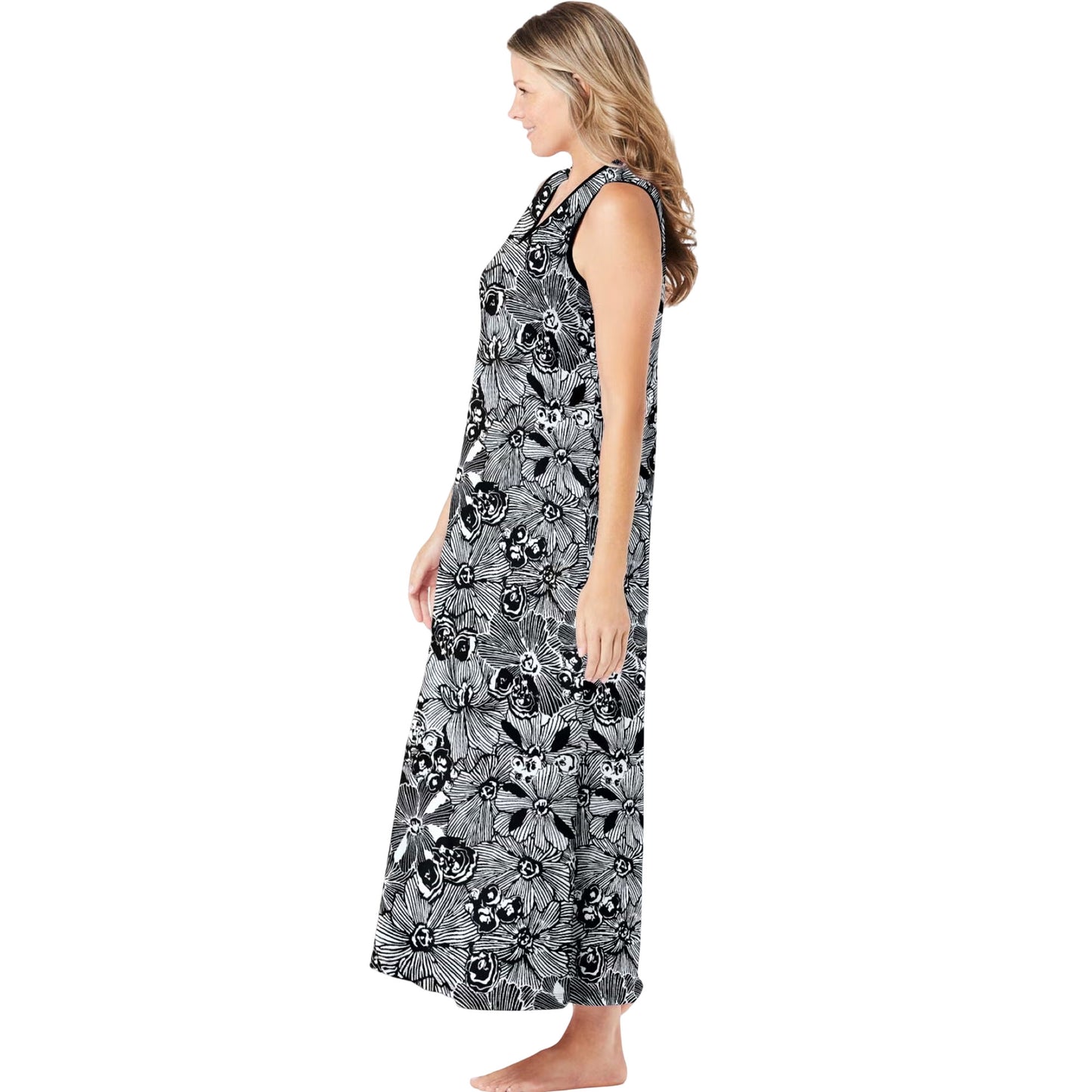 Black White Flower V-Neck Sleeveless Lounger