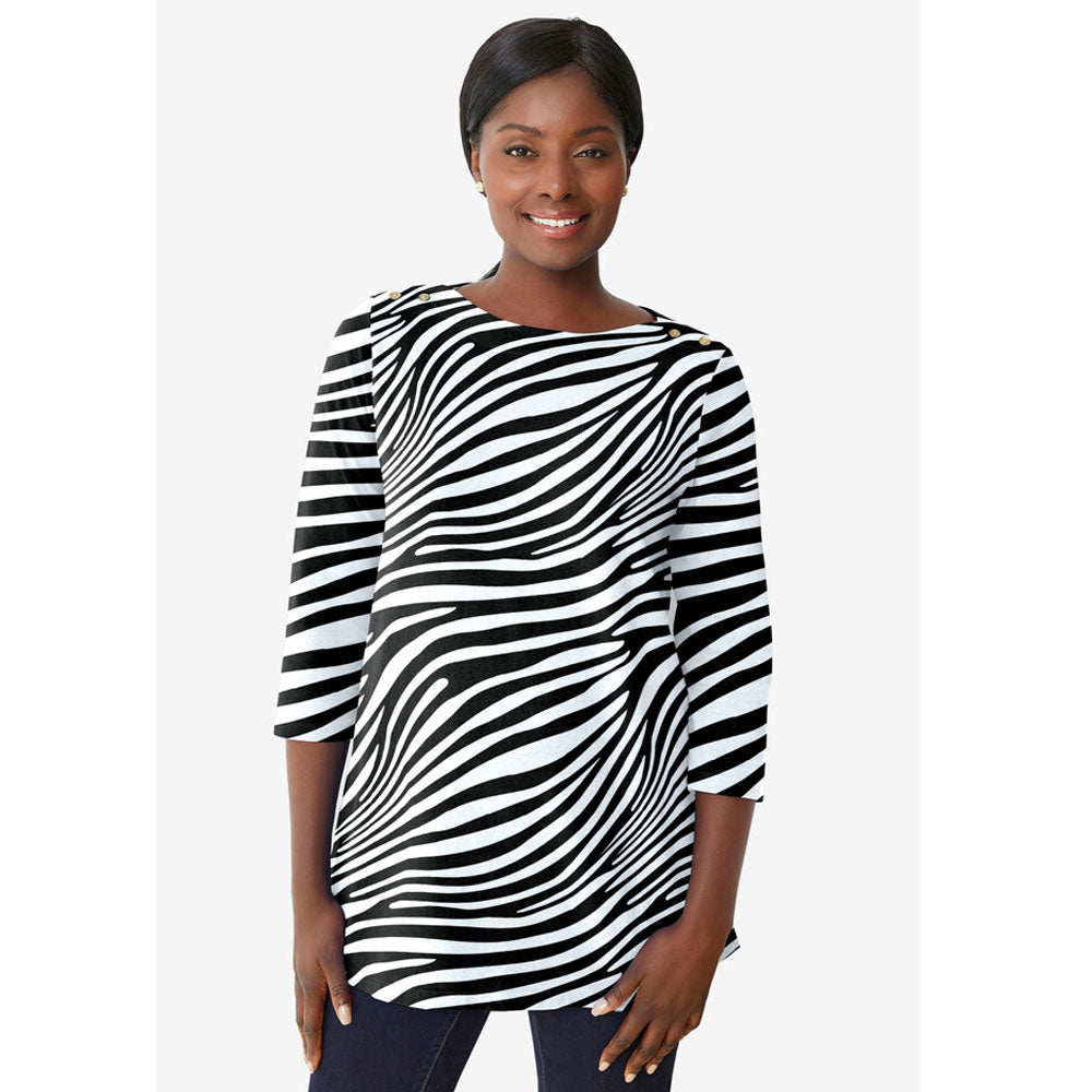 Black White Graphic Boatneck Tunic PSW-8135