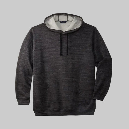 Black white heather fleece big and tall pullover hoodie for men with a relaxed fit, soft warm fabric, attached hood, and comfortable everyday style