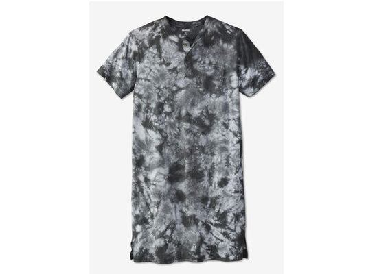 Black White Marble Short Sleeve Henley Nightshirt PSM-6489