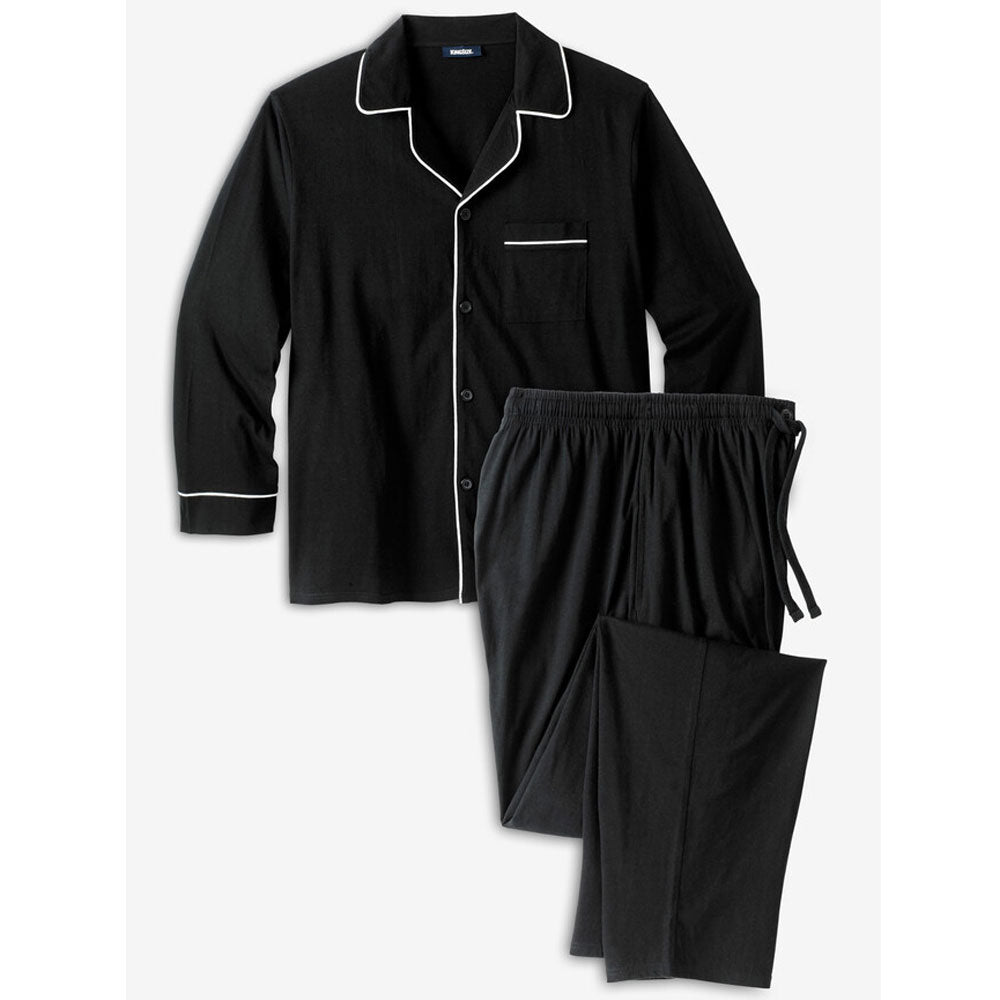 Black White Piping Long Sleeve Pajama Set PSM-8957