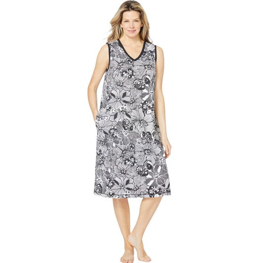 Black & White Floral V-Neck Sleeveless Lounger 