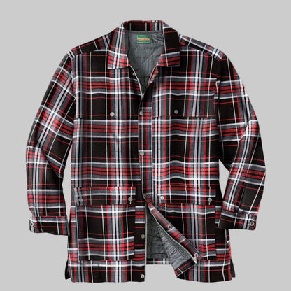 Black plaid renegade shirt zipper jacket for men in Pakistan – front view