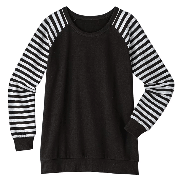 Black Fleece Sweatshirt with Striped Sleeves PSW-9107