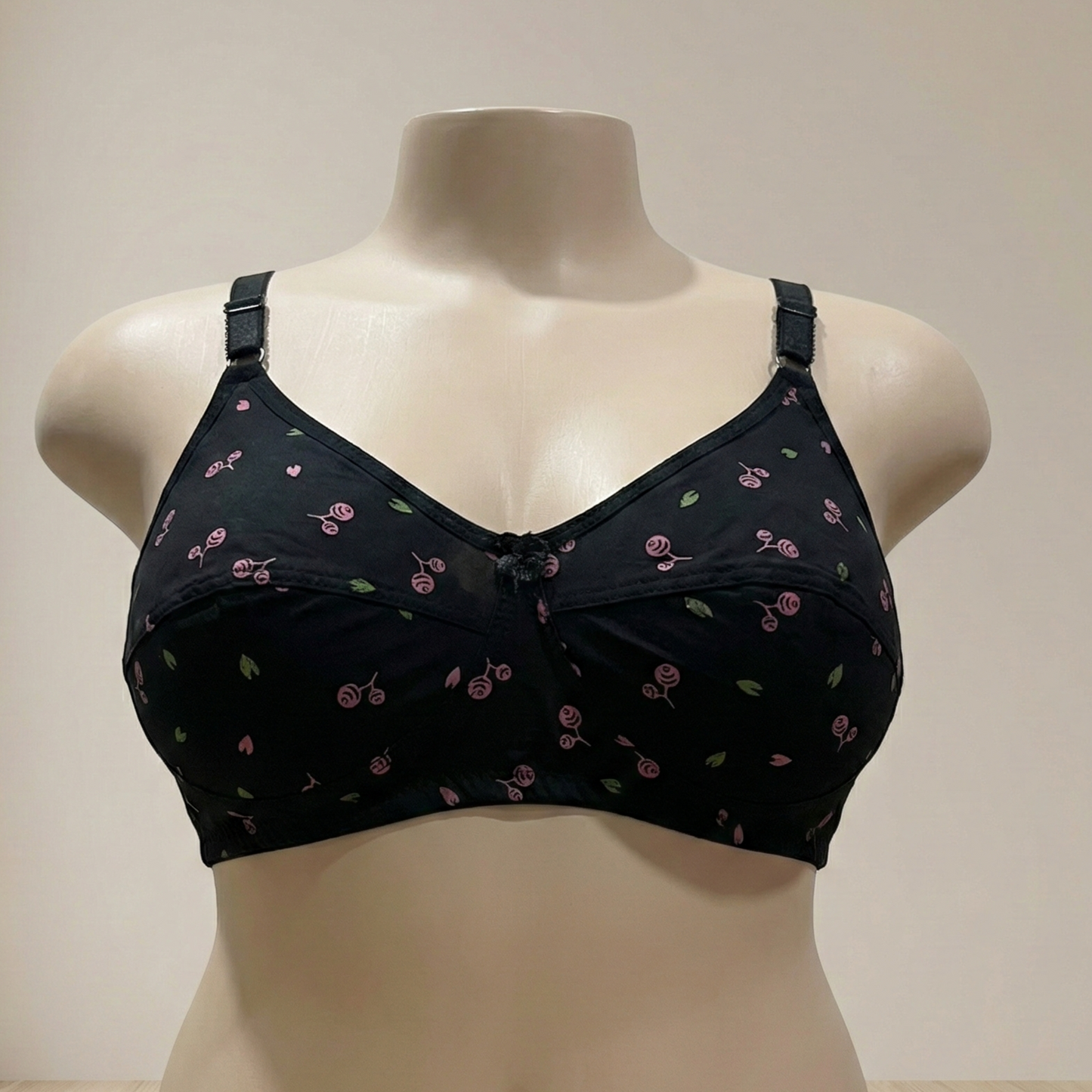 Black Floral Mesh Print Plus Size Wireless Bra PSW-10820
