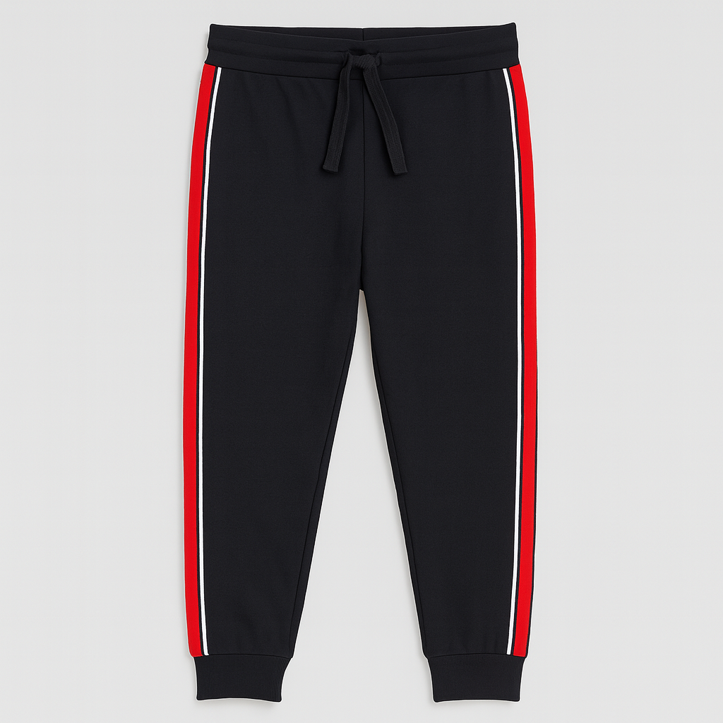 Classic Black Joggers with Red Side Stripes PSM-10130