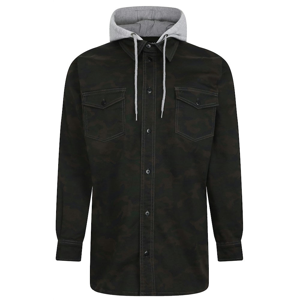 Black Stone Twill Cotton Big & Tall Hooded Overshirt PSM-8866