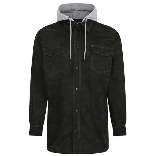 Black Stone Twill Cotton Big & Tall Hooded Overshirt PSM-8866